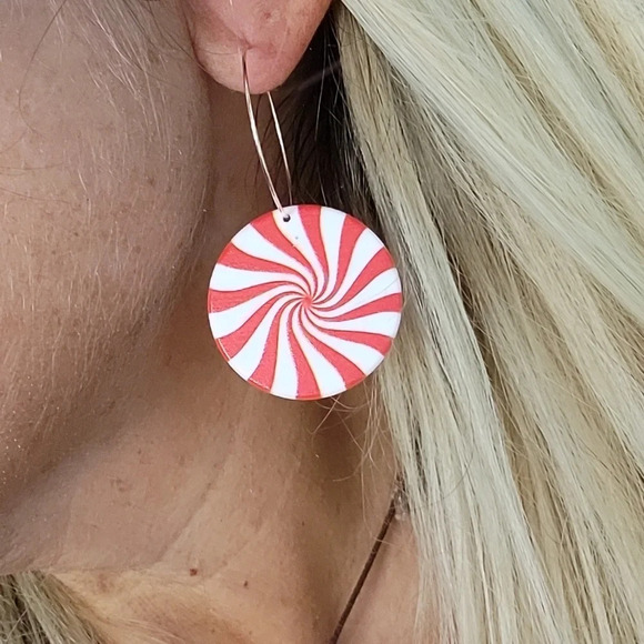 PEPPERMINT CANDY HOOP DROP EARRINGS, Choice of Color - Picture 3 of 7